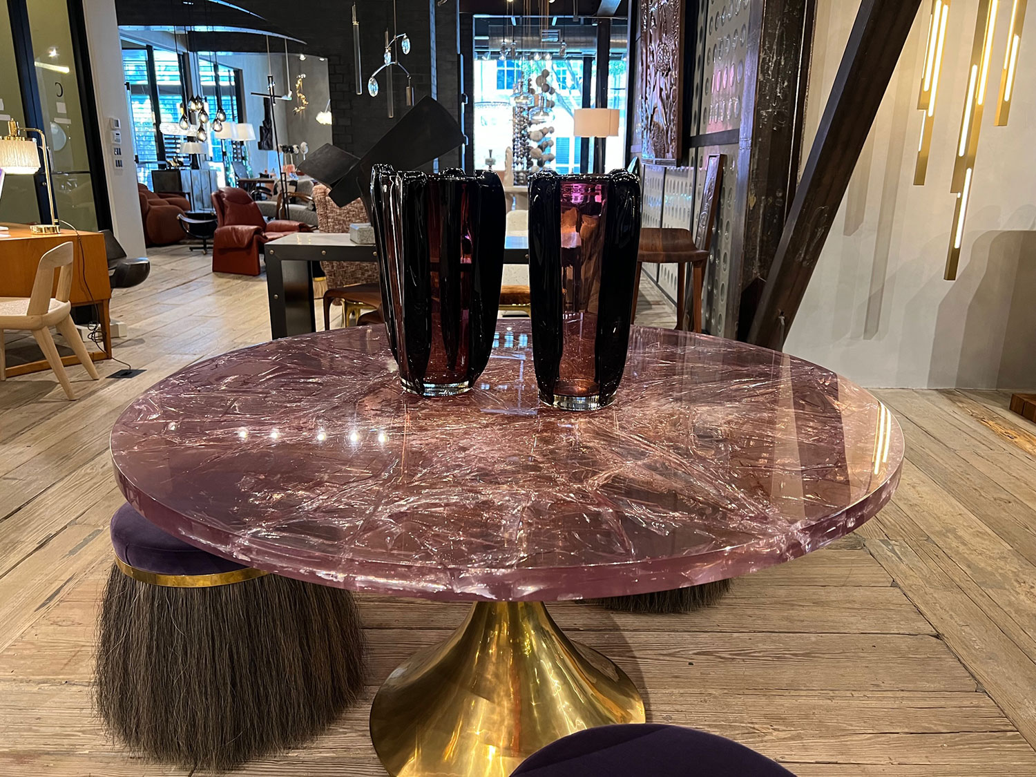 Tulip Brass Table with Fractured Resin Top
